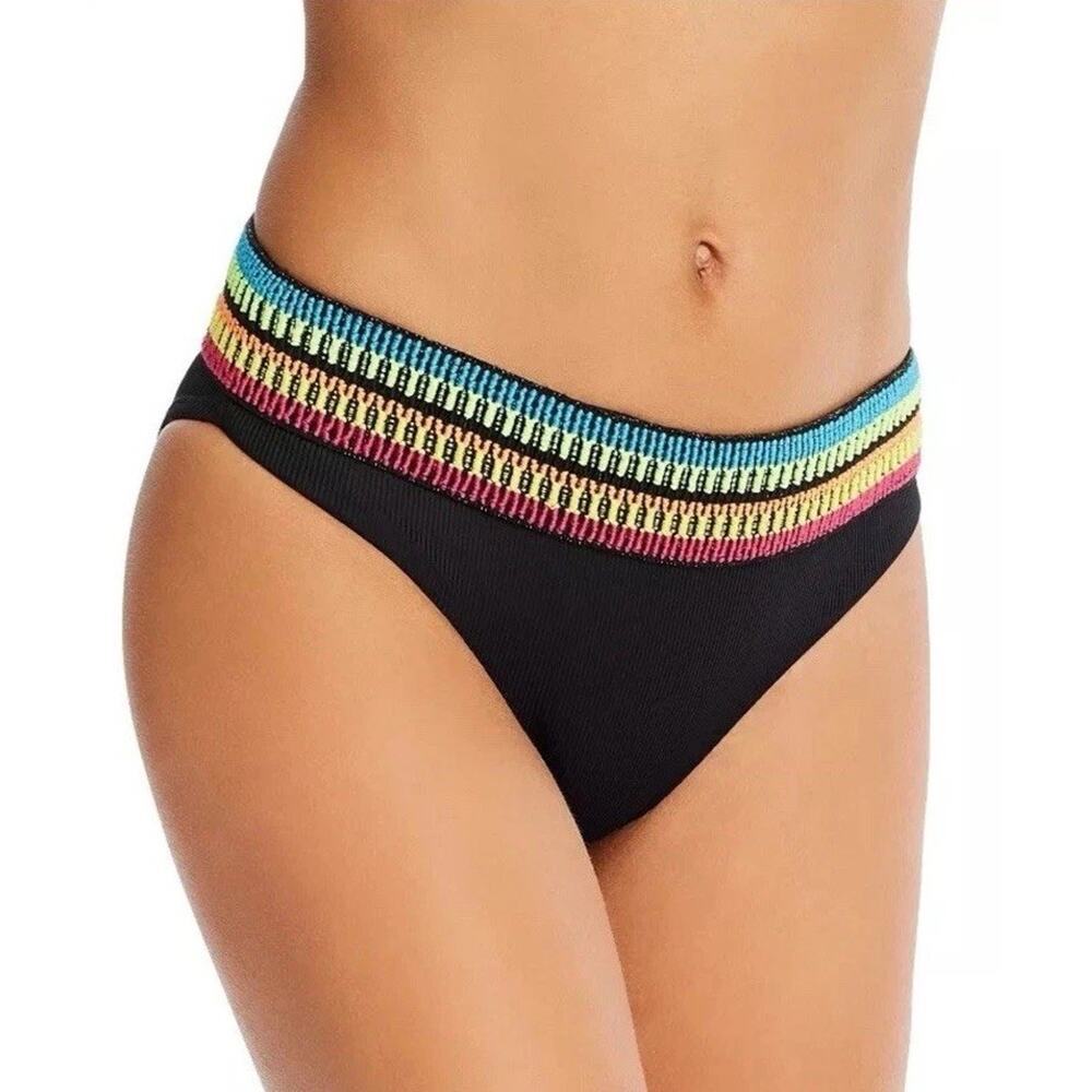Peixoto Zoni Ribbed Bikini Bottom Black Rib Size Medium